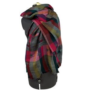 POM Peace Of Mind Reversible Scarf Pashmina Fringe 74 x 28 Colorful Boho